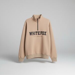 White Fox LA Half Zip Oversized Fleece Sweatshirt Neutral S/M